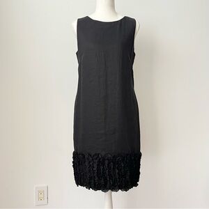 Taylor Linen Little Black Dress LBD Ruffled Hem Size 6 Sheath Minimalist Elegant
